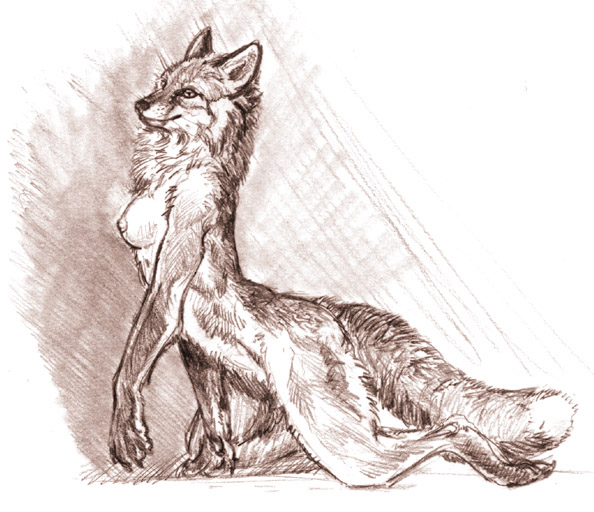 breasts canine claws female fox kneeling solo tail unknown_artist