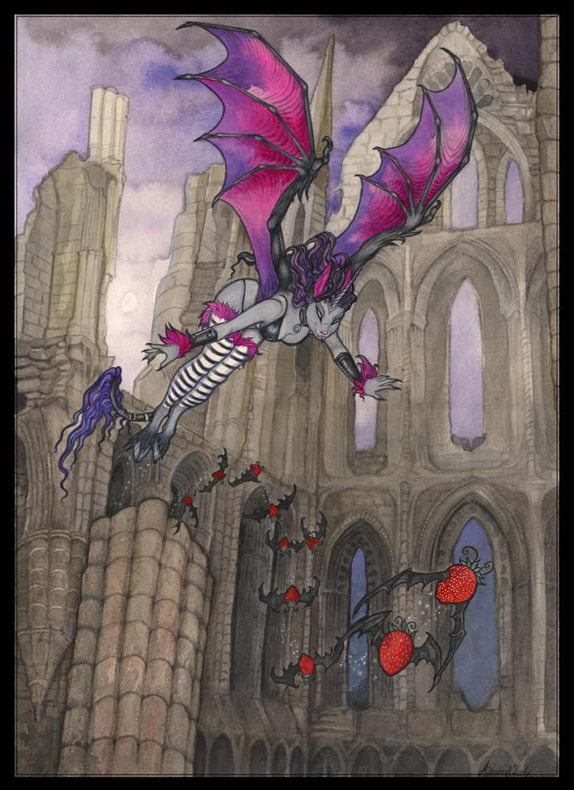 abbey bat equine female flying goth ruins sangluna strawberry stripey tights ukimori ultraviolet_(character) unicorn what