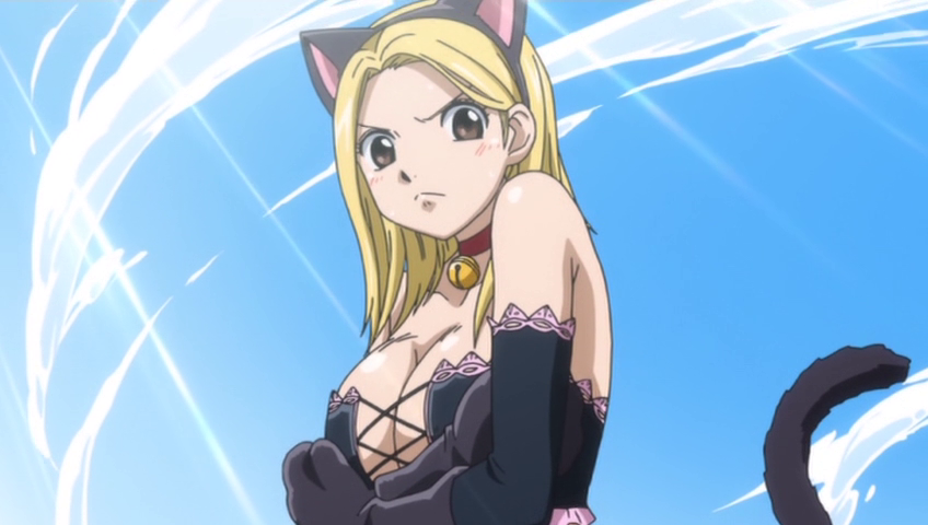 angry blonde_hair cap cleavage fairy_tail lucy_heartfilia