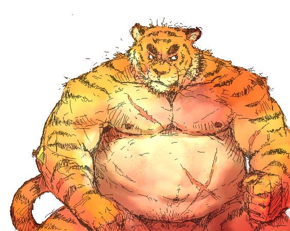 chubby fat feline gamma-g male morbidly_obese muscles nude scar solo tiger