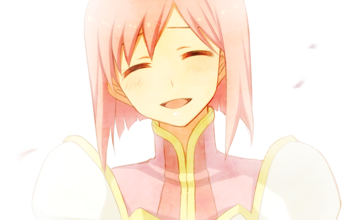 ayamisiro closed_eyes estellise_sidos_heurassein open_mouth pink_hair short_hair smile solo tales_of_(series) tales_of_vesperia