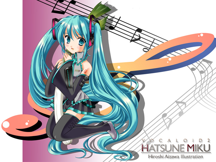 aizawa_hiroshi detached_sleeves green_eyes green_hair hatsune_miku long_hair musical_note solo spring_onion thighhighs treble_clef twintails vocaloid