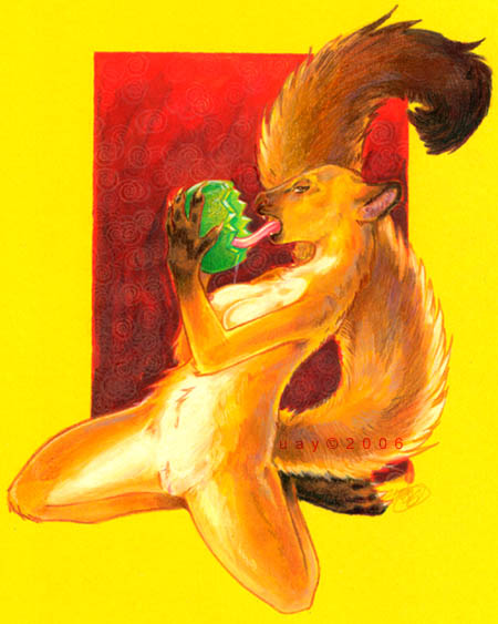 2006 breasts eating female honeydew kinkajou licking long_tongue melon nude pussy solo tongue uaykan