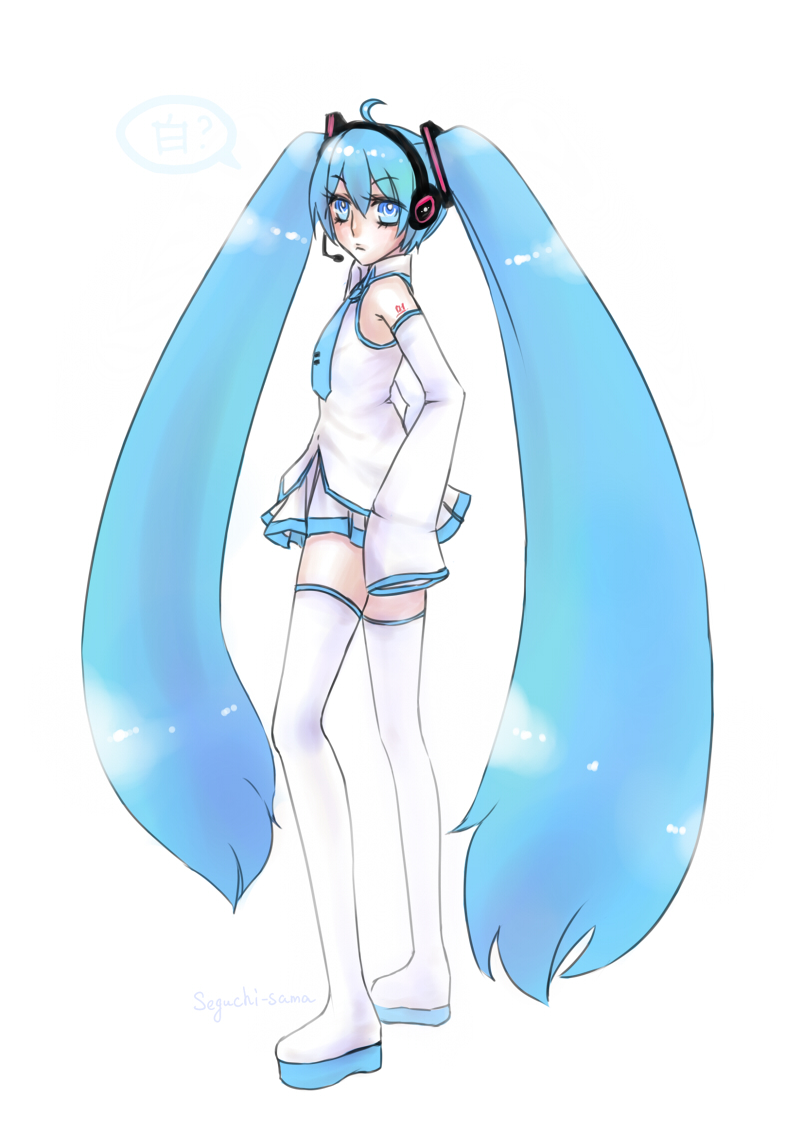 alternate_costume aqua_eyes aqua_hair hatsune_miku seguchi_sama twintails vocaloid white_outfit
