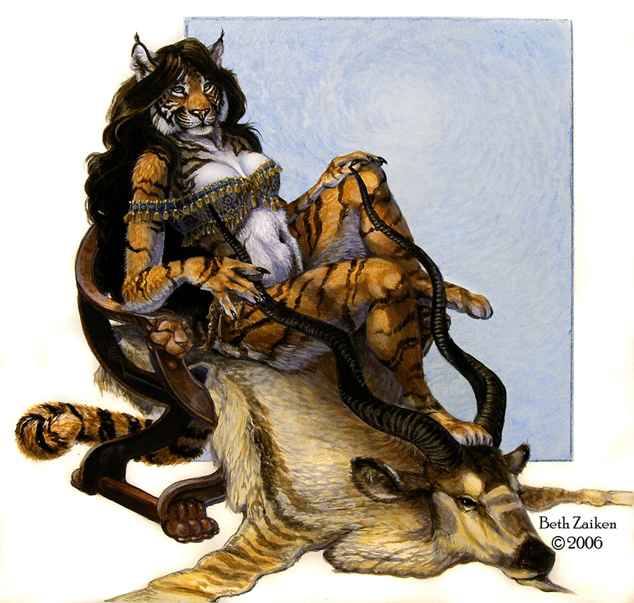 beth_zaiken domination feline female looking_at_viewer photorealism pinup rakshani sitting solo throne tiger
