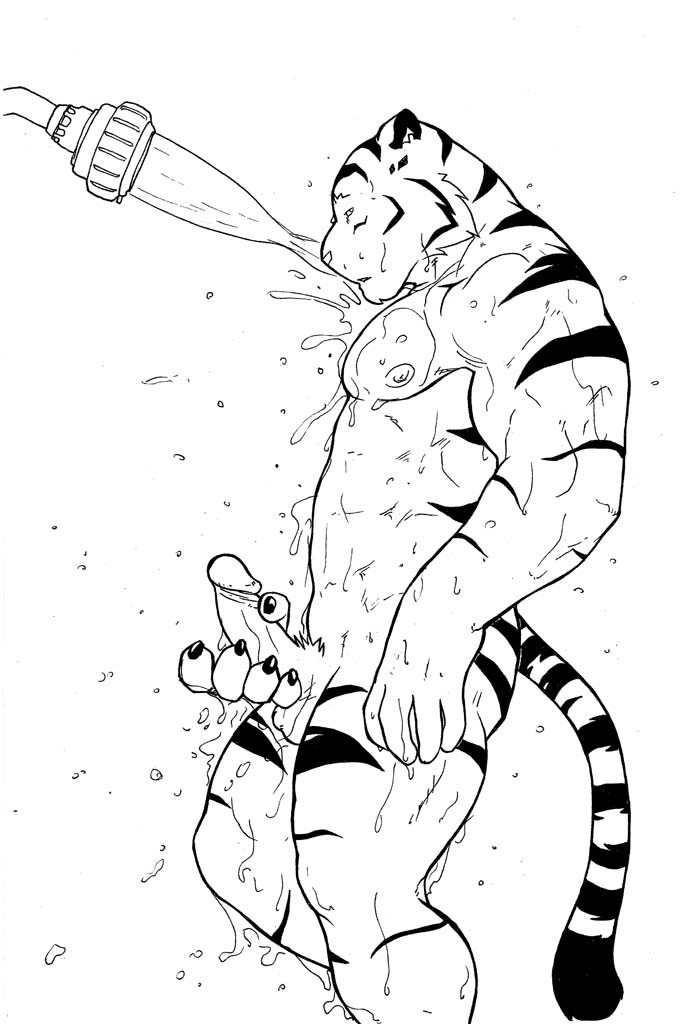 barazoku feline grisser male masturbation muscles nipples shower solo tiger