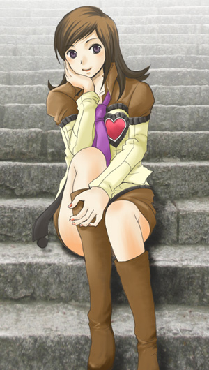 amano_maya artist_request boots brown_hair necktie persona persona_2 sitting smile solo