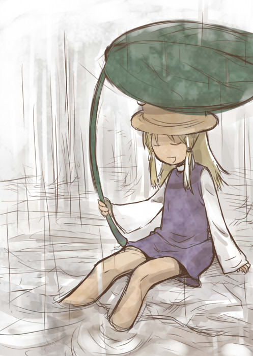 blonde_hair female hat moriya_suwako rain touhou water