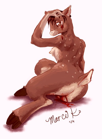 blood breasts cervine deer female hooves marci_k menstruation nude solo