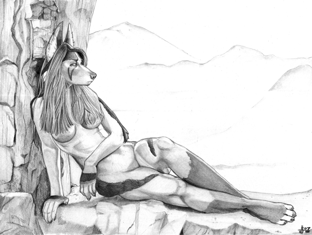 ahkahna female hannah_spute mountain nude portrait sketch solo tame watchful xesta
