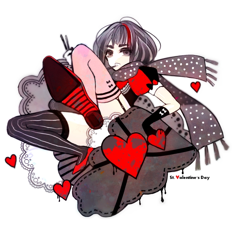 bad_id bad_pixiv_id copyright_request garter_belt heart raichi_(quatsch) scarf solo thighhighs valentine