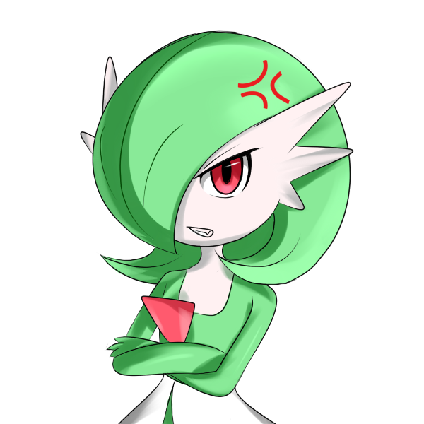 anger_vein crossed_arms gardevoir no_humans pokemon red_eyes simple_background solo white_background
