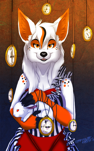 canine clementine clock female feral fox fur ifus lagomorph looking_at_viewer mammal rabbit solo white_fur