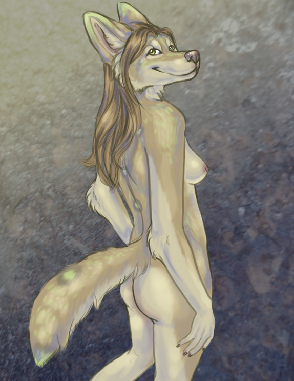 back bioluminescence canine coyote female fennec fera feralityillustration fox nude profile self_portrait solo turning