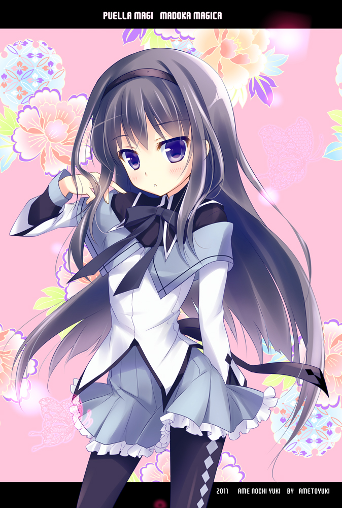 akemi_homura ameto_yuki bad_id bad_pixiv_id black_hair long_hair magical_girl mahou_shoujo_madoka_magica pantyhose purple_eyes purple_hair solo