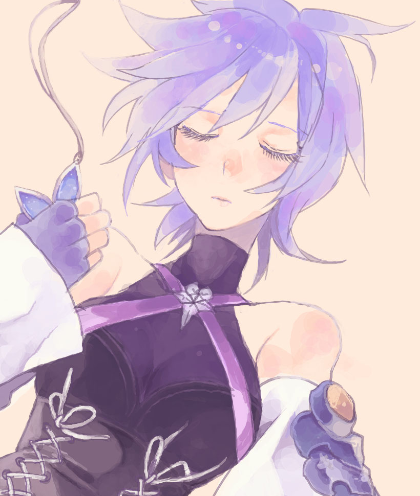 aqua_(kingdom_hearts) bare_shoulders blue_hair closed_eyes detached_sleeves kingdom_hearts negi_(loveyr) short_hair simple_background solo