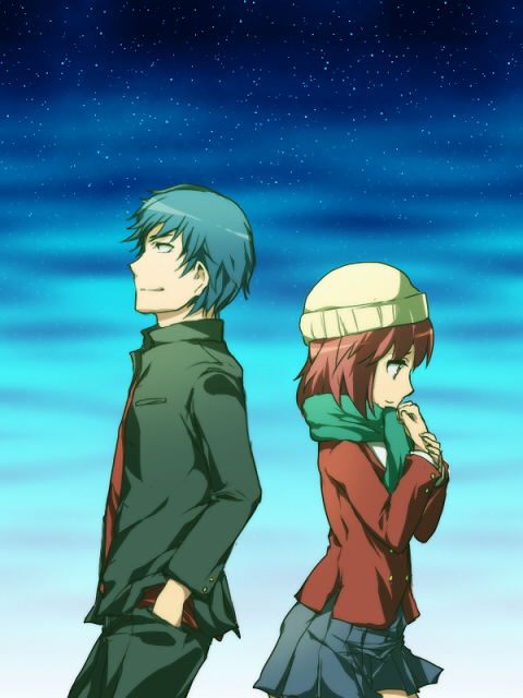 1girl back-to-back hat kushieda_minori liht098hue red_hair scarf school_uniform shirt short_hair star_(sky) takasu_ryuuji toradora!