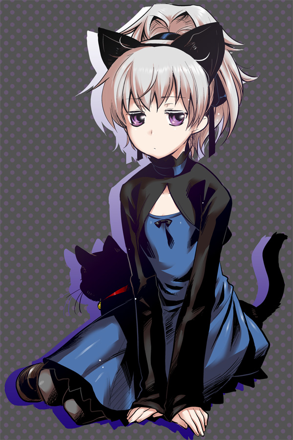animal_ears black_cat cat cat_ears cat_tail darker_than_black mao_(darker_than_black) pantyhose purple_eyes rakuto_mangan ran-neko tail yin
