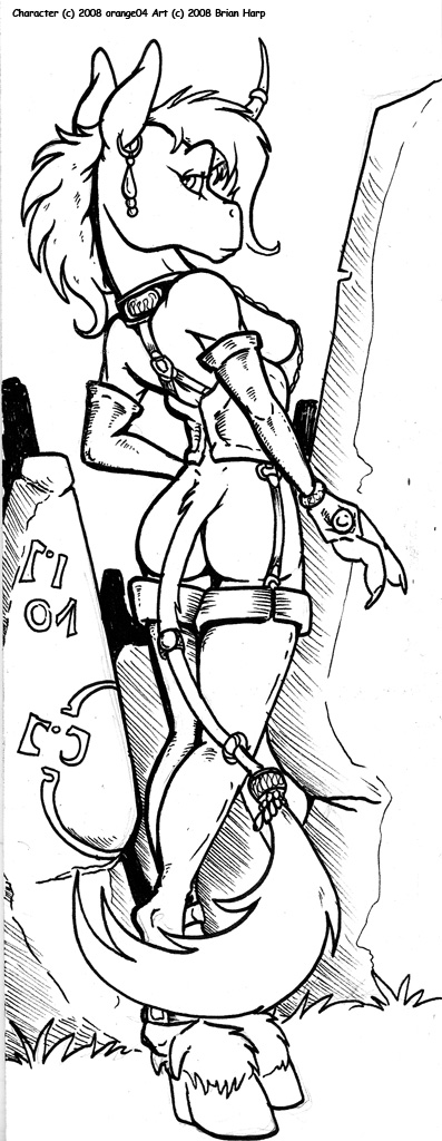 bottomless brian_harp butt corset equine female hooves horns piercing skimpy solo stockings unicorn