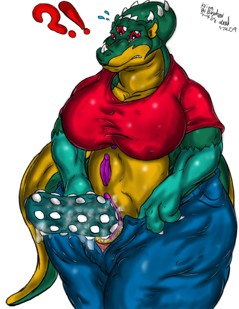 bigshow breasts chest_pussy female kraid krina multiple_eyes no_explanation pants pussy red_eyes scalie shirt solo what