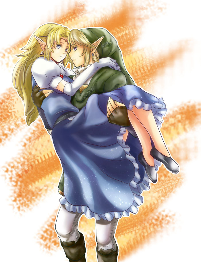 1girl bad_id bad_pixiv_id blonde_hair blue_eyes carrying earrings gloves jewelry link long_hair pointy_ears princess_carry princess_zelda suzuno_(kazahanasu) the_legend_of_zelda the_legend_of_zelda:_a_link_to_the_past