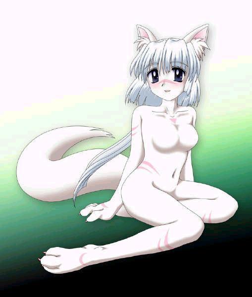 blush breasts cat cute feline grey_hair setsuna_kazama soft solo sweet three_toes white