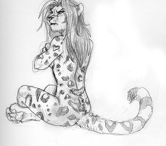 &hearts; angry back feline female finalflight greyscale jaguar mammal monochrome nude plain_background pout pouting shy sitting sketch solo white_background