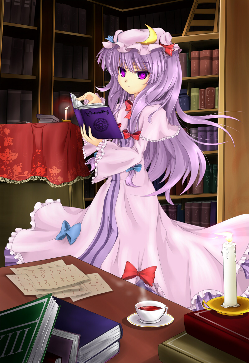 book candle cloudy.r crescent long_hair patchouli_knowledge purple_eyes purple_hair solo touhou