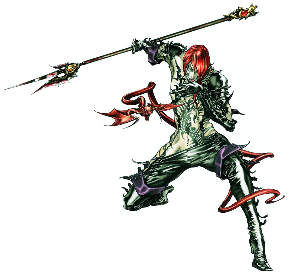 castlevania demon isaac lick licking polearm red_hair tattoo weapon