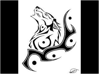black_and_white canine monochrome tattoo tribal unknown_artist wolf