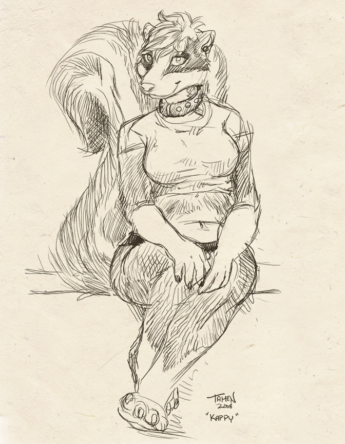 collar female kappy_(character) sketch skunk solo tamen