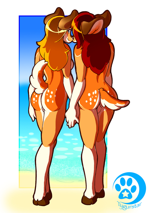 beach butt cervine deer duo female girls hooves lesbian mammal pussy seaside two_girls tygurstar