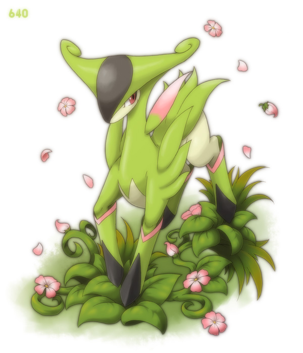 bad_pixiv_id ditb flower gen_5_pokemon leaf no_humans pokemon pokemon_(creature) simple_background solo virizion white_background