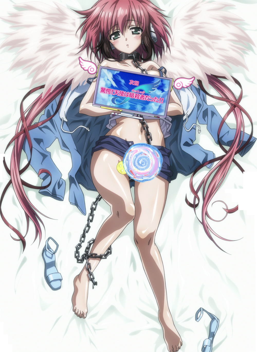 artist_request barefoot blush censored convenient_censoring feet highres ikaros solo sora_no_otoshimono wings