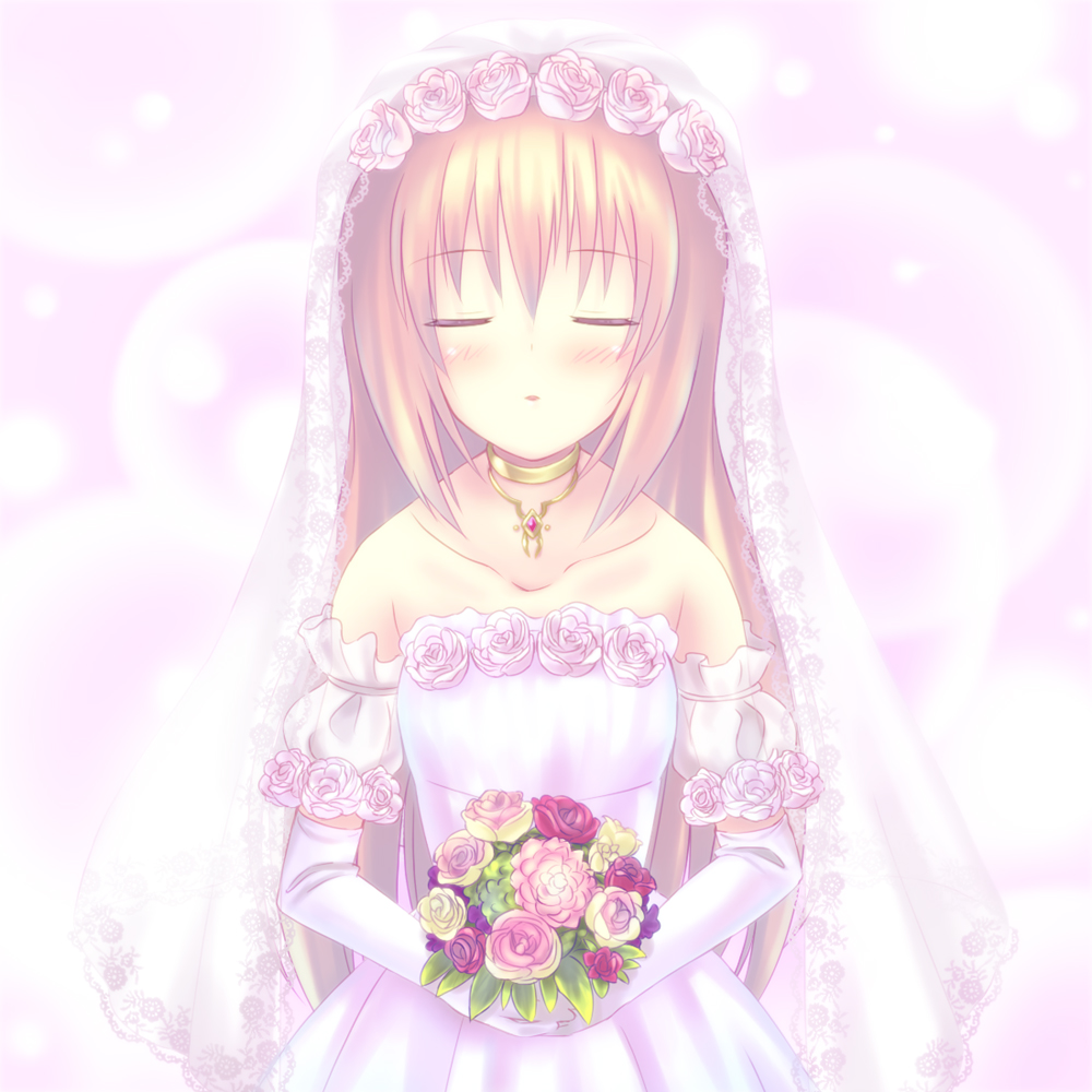 bad_id bad_pixiv_id blush bouquet closed_eyes collet_brunel dress flower rose shiwasuzuki solo tales_of_(series) tales_of_symphonia wedding_dress white white_background