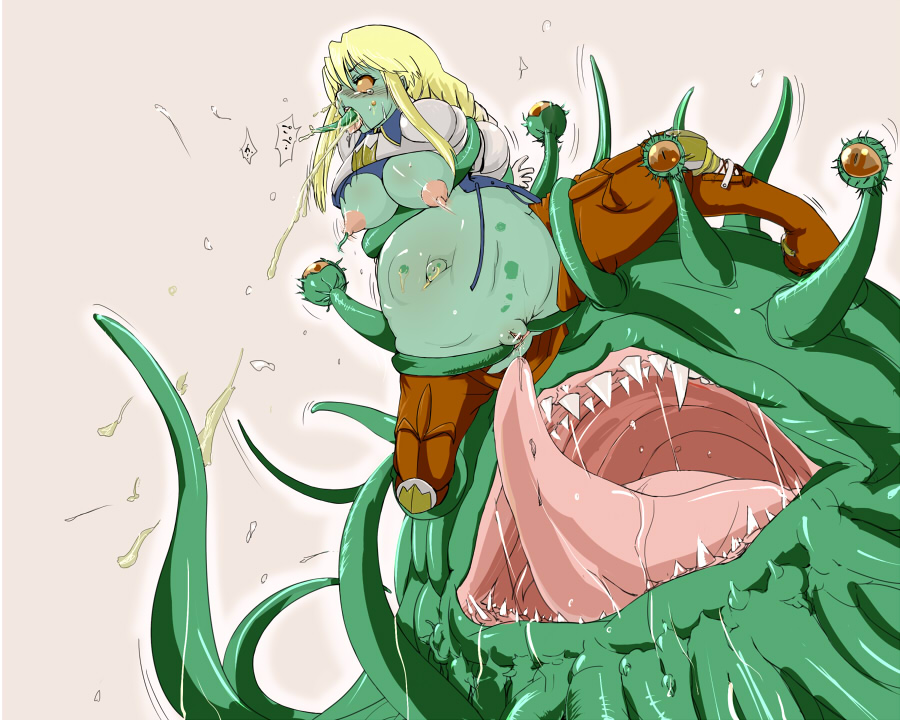 6rinne agrias_oaks all_the_way_through armor arms_behind arms_behind_back blonde_hair braid breasts corruption female final_fantasy final_fantasy_tactics green_skin huge_tongue inflation long_hair long_tongue malboro midriff monster monster_girl nipple_penetration nipples open_mouth orange_eyes pants pregnant simple_background single_braid spread_legs stomach_bulge tongue transformation what
