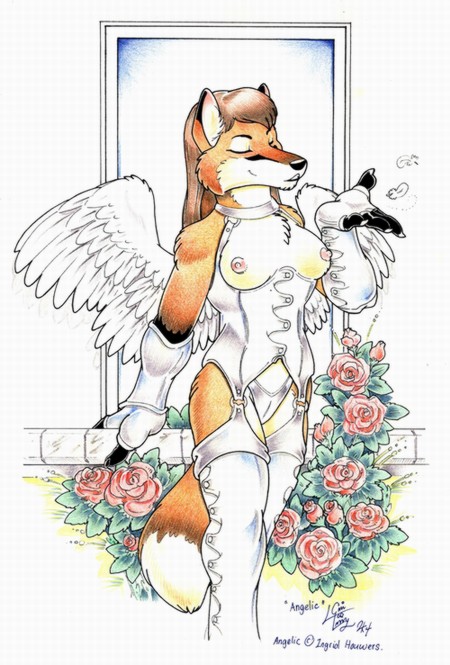 canine female fox loupgarou roses solo wings