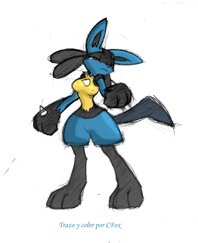 breasts cfox female lucario pok&eacute;mon pose red_eyes solo tail