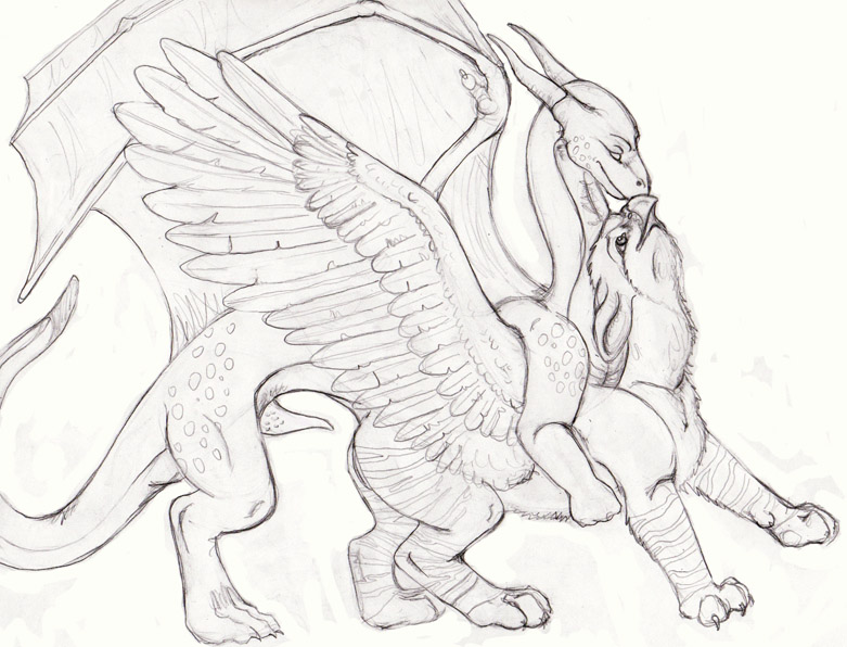 dragon female feral feral_on_feral greyscale gryphon interspecies male monochrome penis rezzit scalie straight unknown_artist wings