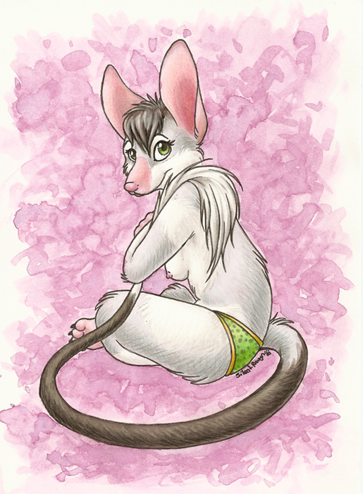 bandicoot bilby breasts cute female green_eyes looking_at_viewer marsupial mouse nipples panties rodent shy side_boob silentravyn sitting solo topless underwear