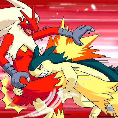 action blaziken comic fight g-sun pok&eacute;mon purple_eyes red_eyes tackle typhlosion