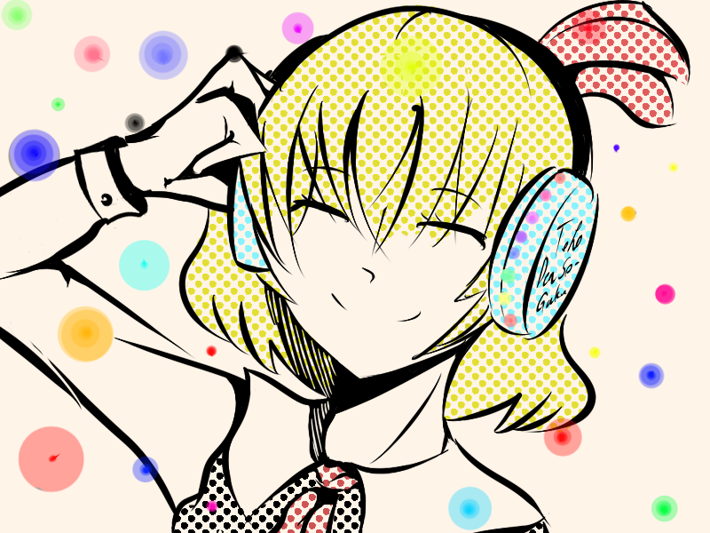 akugetsu_henono blonde_hair closed_eyes face happy headphones ribbon rumia smile solo touhou