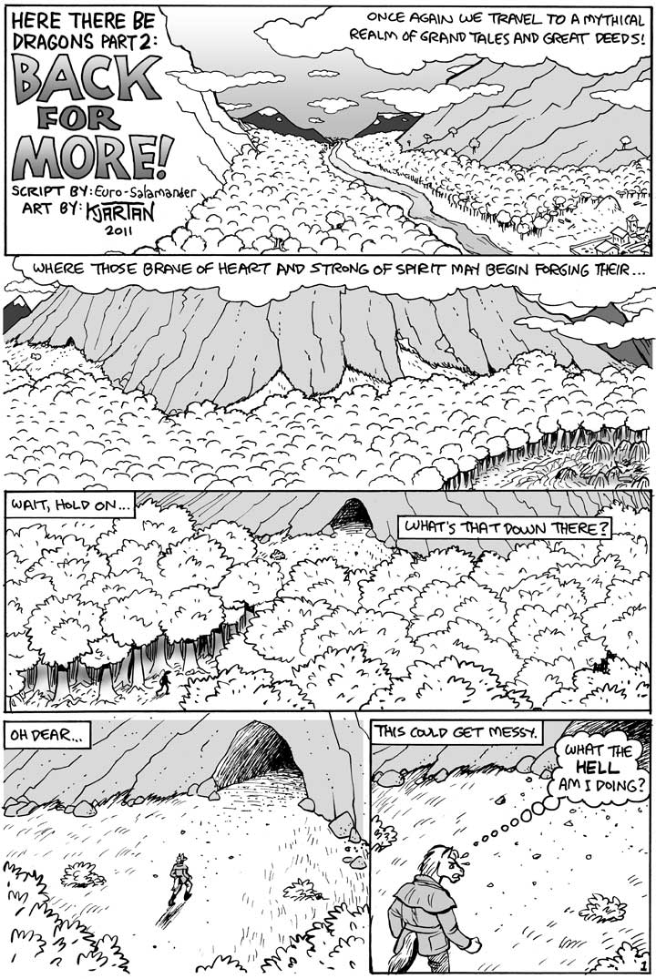 black_and_white cave clothing cloud clouds coat comic equine forest gustav_(here_there_be_dragons) here_there_be_dragons horse karno male mammal monochrome mountain outside pants river tree wood