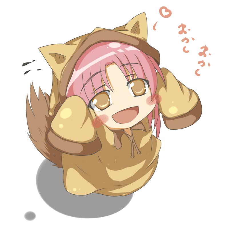 animal_ears blush_stickers brown_eyes chibi costume female infinite_stratos nohotoke_honne open_mouth pink_hair sleeves_past_wrists smile solo white_background
