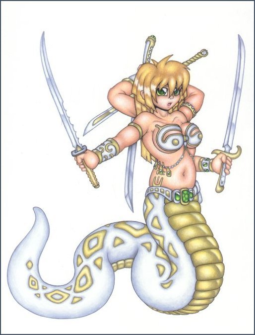 breasts female multi_limb naga ollie_canal snake sword weapon