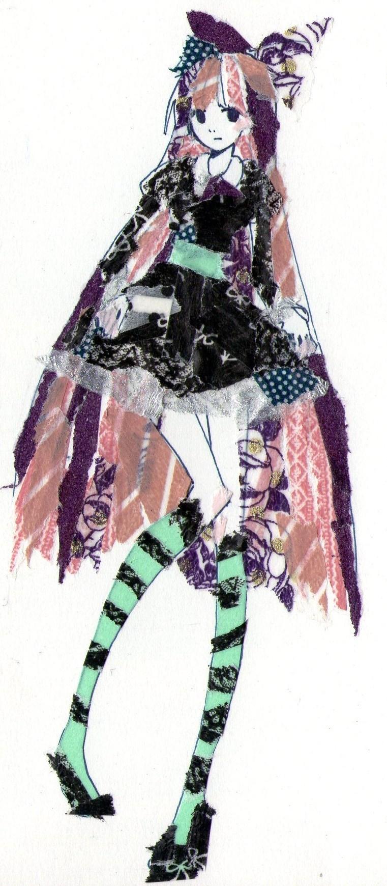 bad_id bad_pixiv_id highres kutsunohimo panty_&amp;_stocking_with_garterbelt solo stocking_(psg) striped striped_legwear traditional_media
