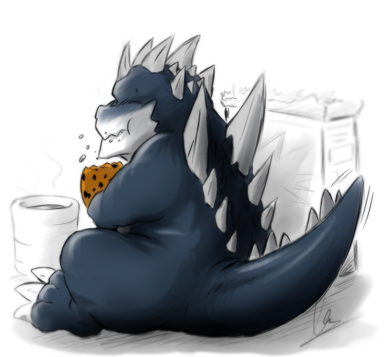 claws cookie eating fangs food godzilla grin horns lizard male reptile scalie sitting solo spikes tail timberwolfmax