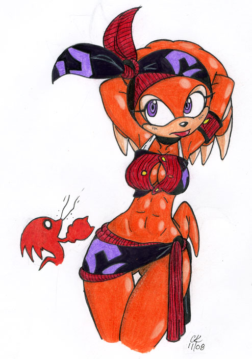 2008 alonzo_martin bandanna breasts female lips mobian pinup pose raised_arm shade_the_echidna silhouette skimpy solo sonic_(series) standing thigh_gap wide_hips