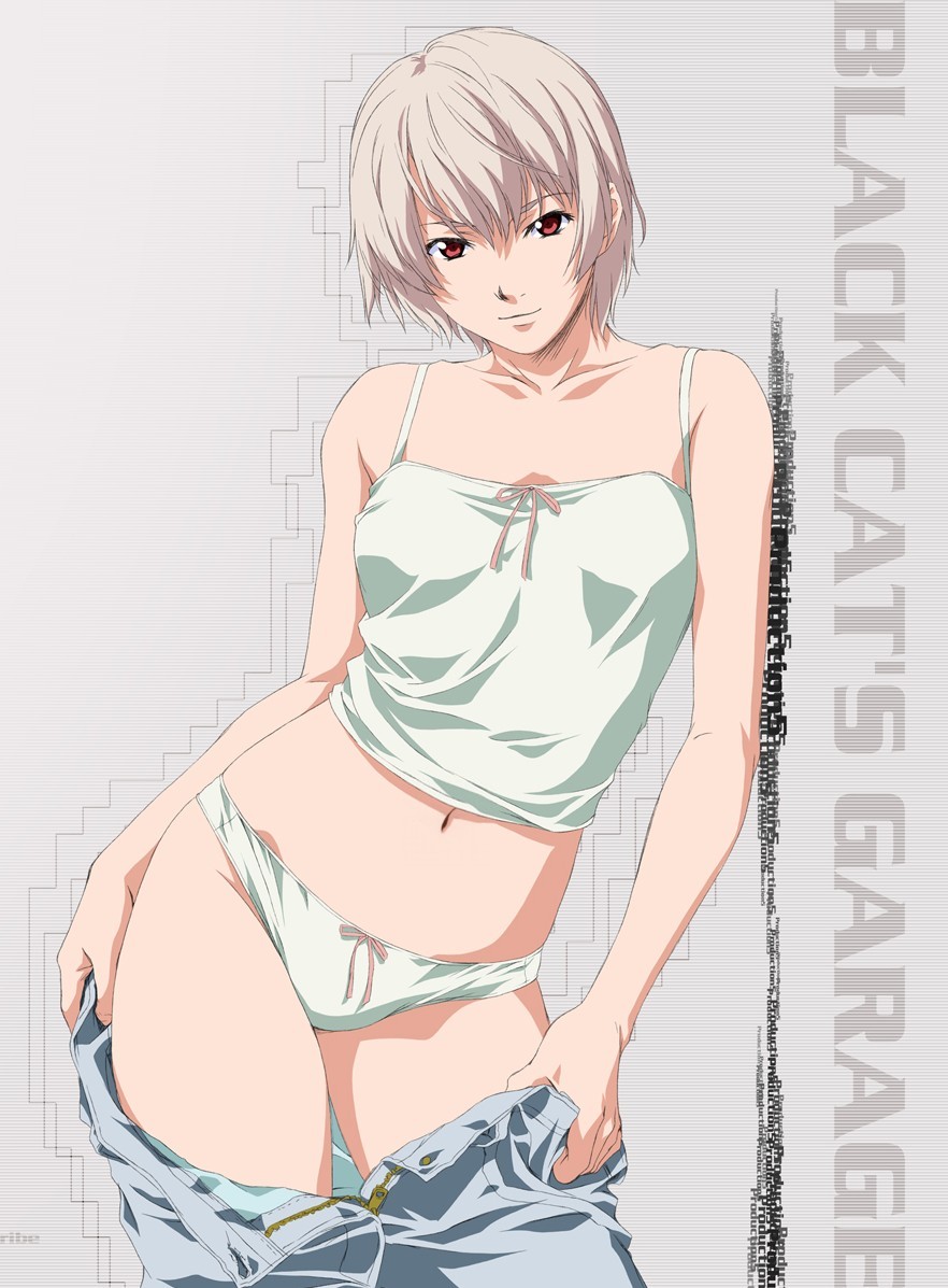 brown_eyes camisole horibe_hiderou original panties ribbon short_hair solo source_request underwear undressing white_hair