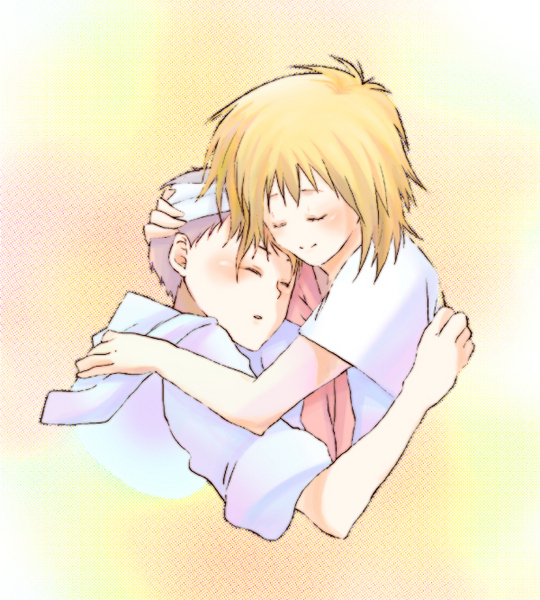 akira bandage bandages blush couple hug kaori_(akira) love shima_tetsuo smile